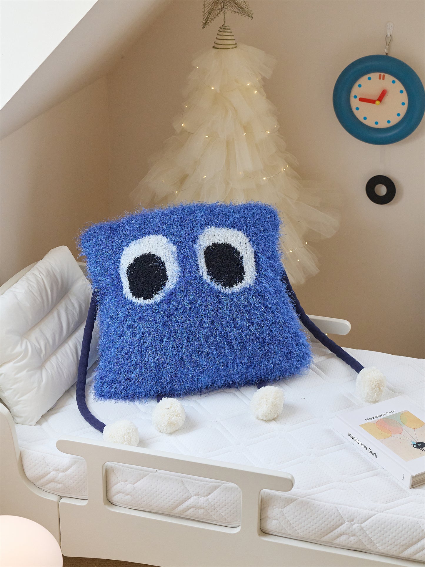 Fuzzy Square Pillow with Cute Big Eyes