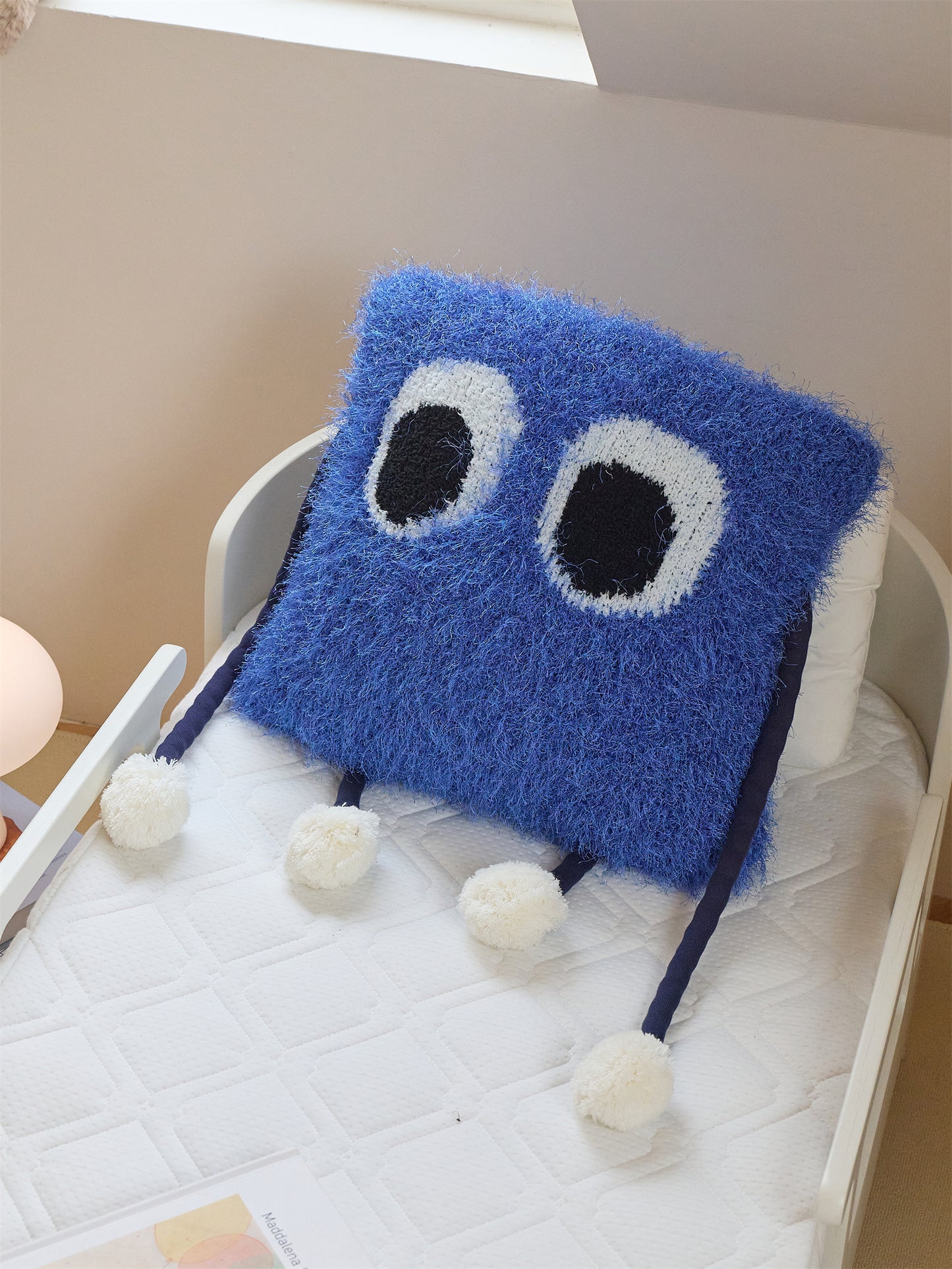 Fuzzy Square Pillow with Cute Big Eyes