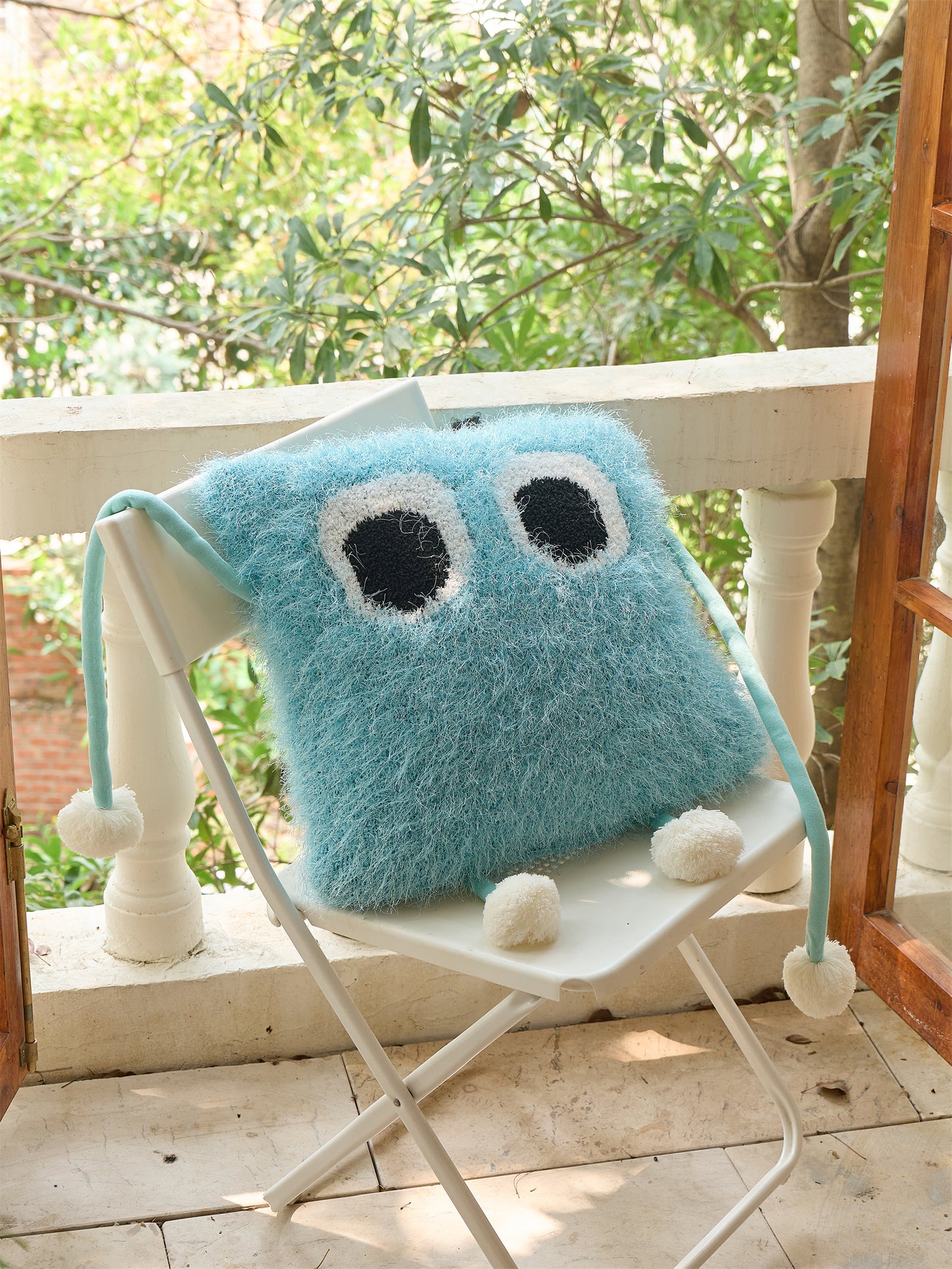 Fuzzy Square Pillow with Cute Big Eyes
