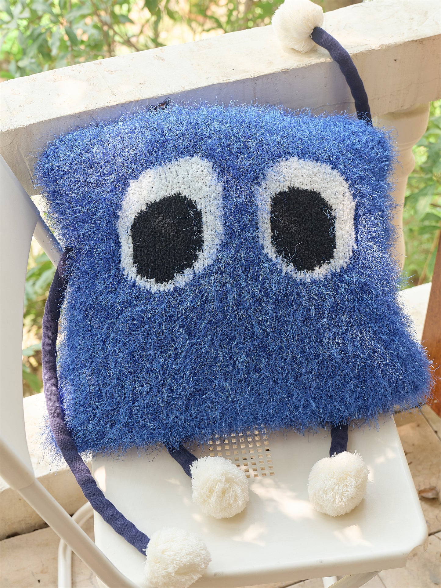 Fuzzy Square Pillow with Cute Big Eyes