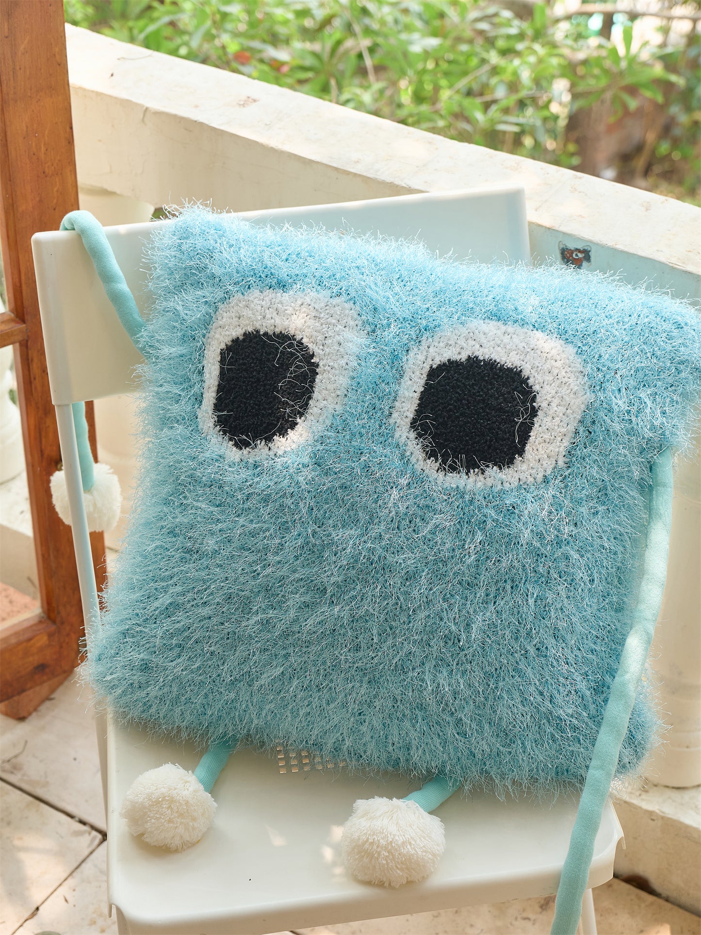Fuzzy Square Pillow with Cute Big Eyes