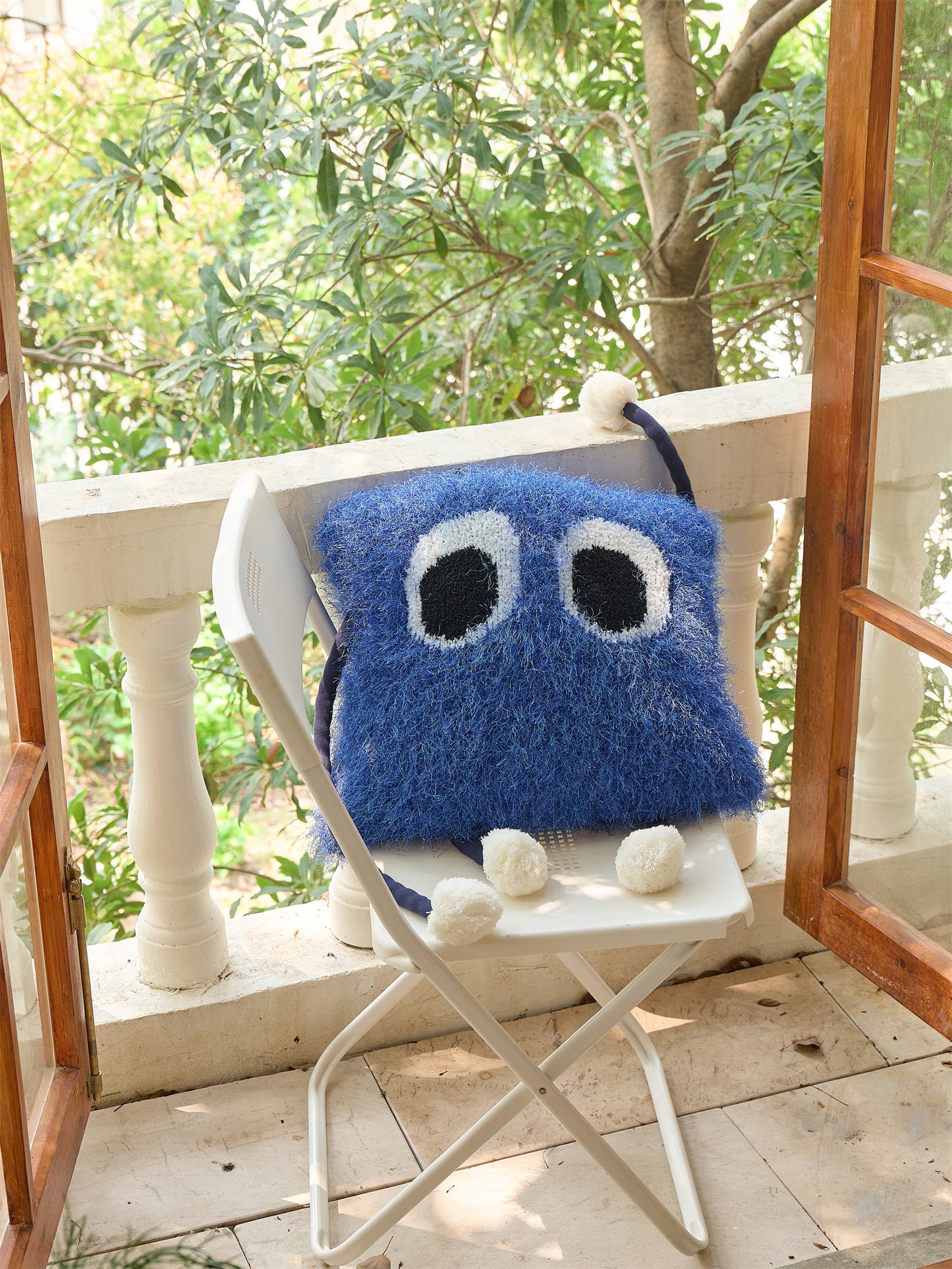 Fuzzy Square Pillow with Cute Big Eyes