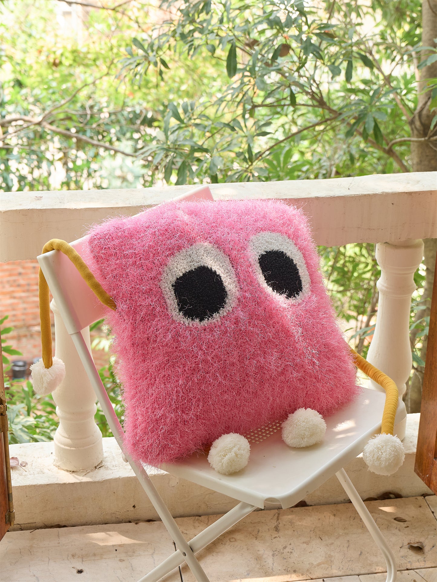 Fuzzy Square Pillow with Cute Big Eyes