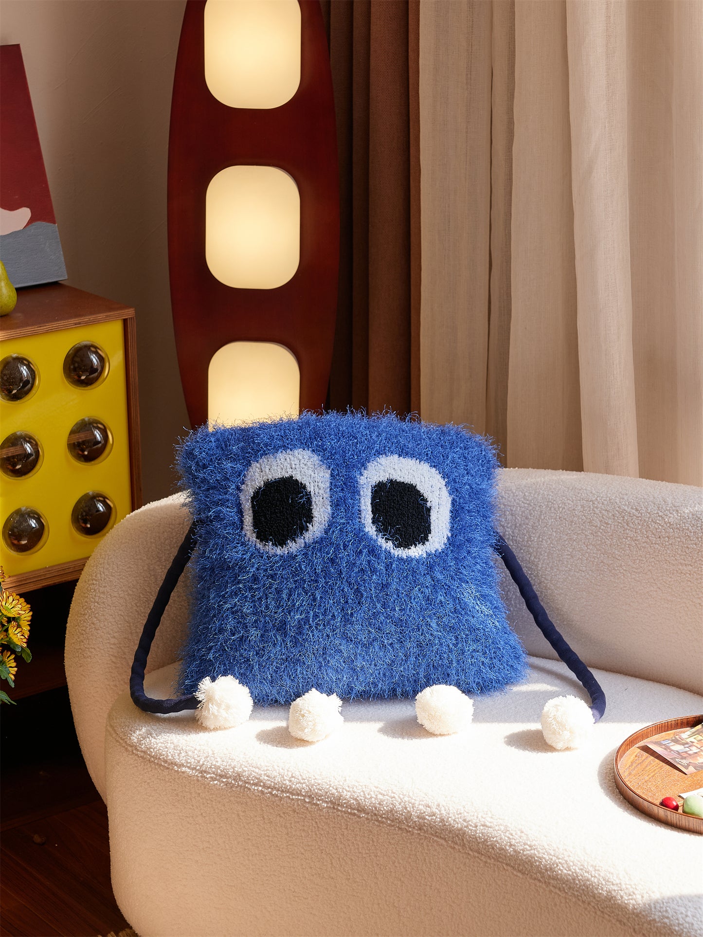 Fuzzy Square Pillow with Cute Big Eyes