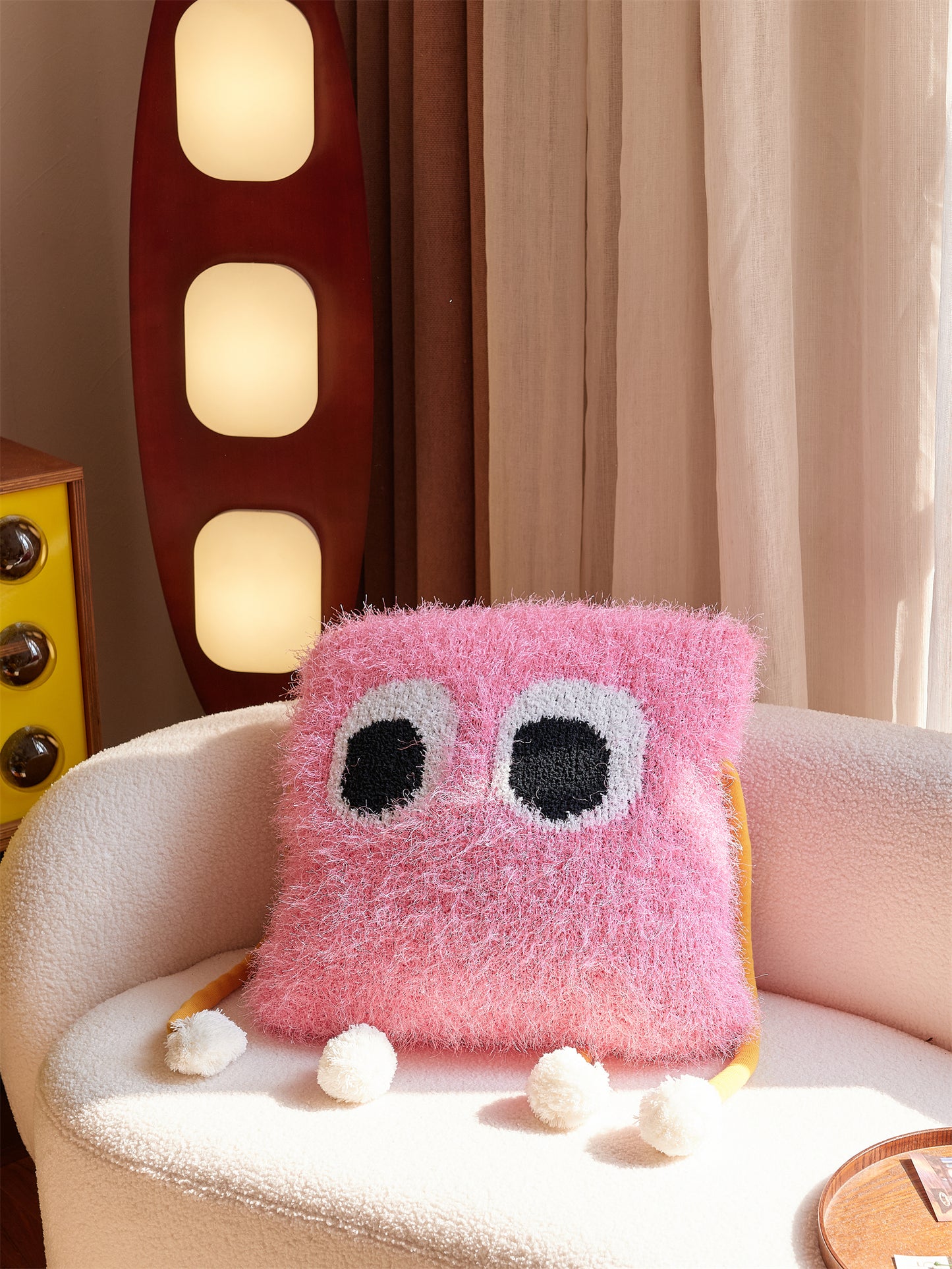 Fuzzy Square Pillow with Cute Big Eyes