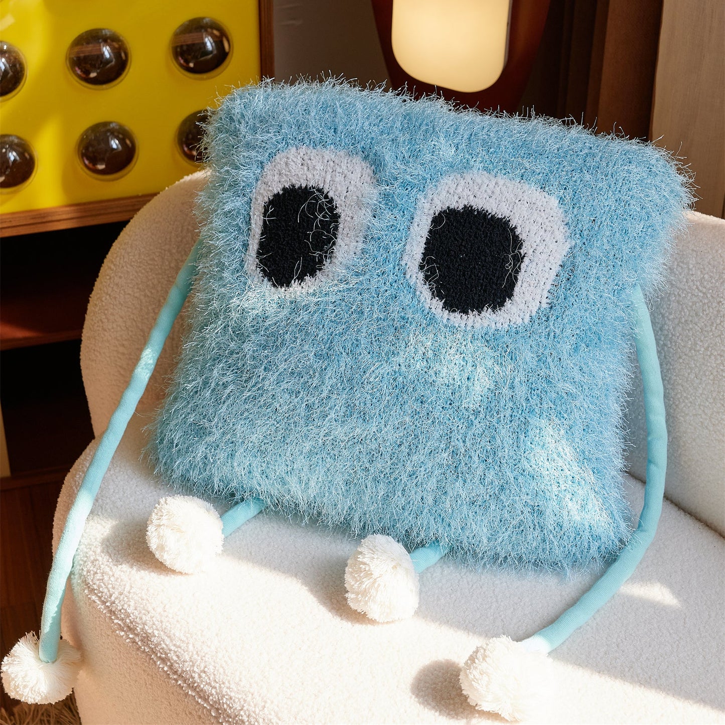 Fuzzy Square Pillow with Cute Big Eyes