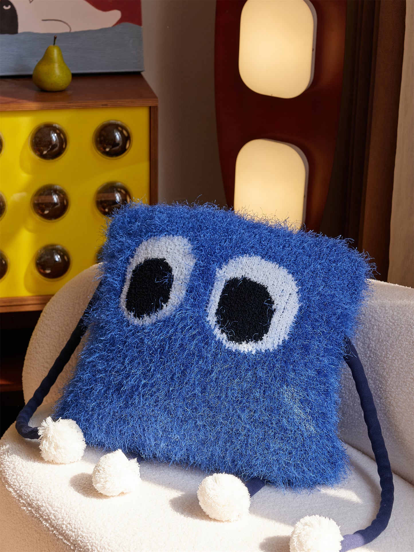 Fuzzy Square Pillow with Cute Big Eyes