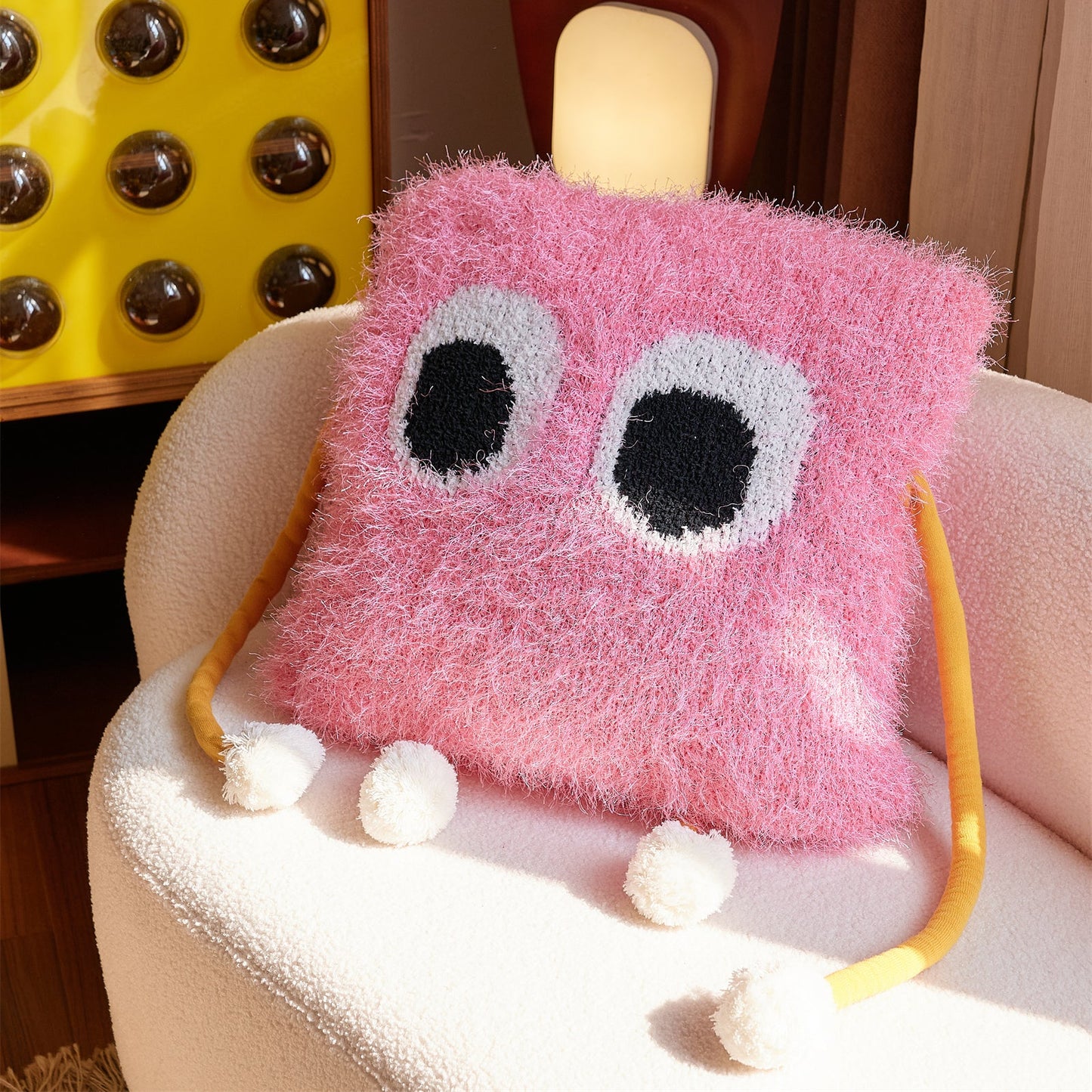 Fuzzy Square Pillow with Cute Big Eyes