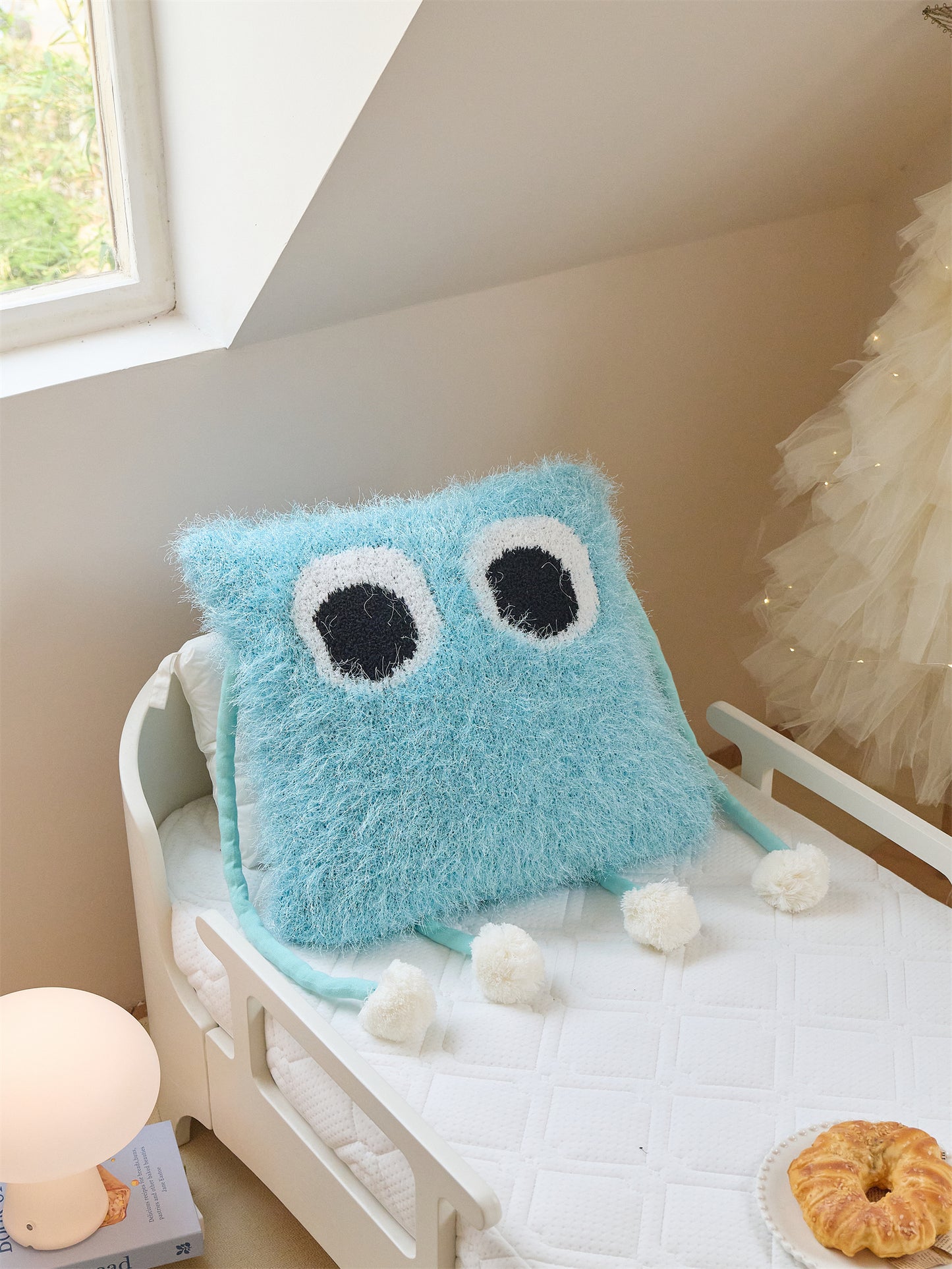 Fuzzy Square Pillow with Cute Big Eyes