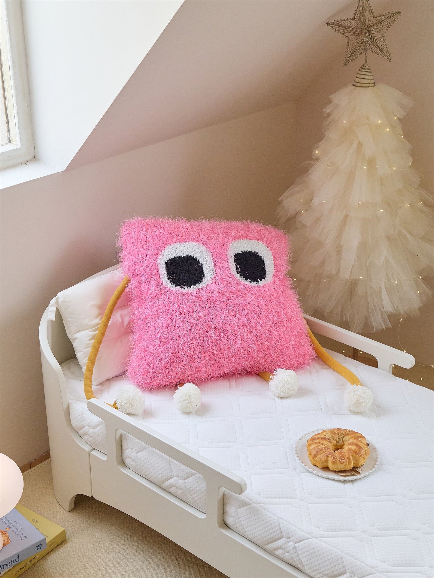 Fuzzy Square Pillow with Cute Big Eyes