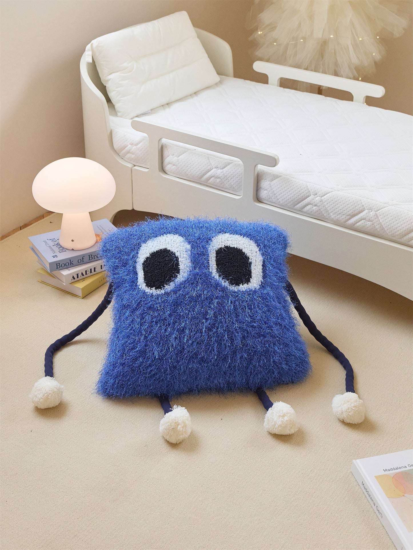 Fuzzy Square Pillow with Cute Big Eyes