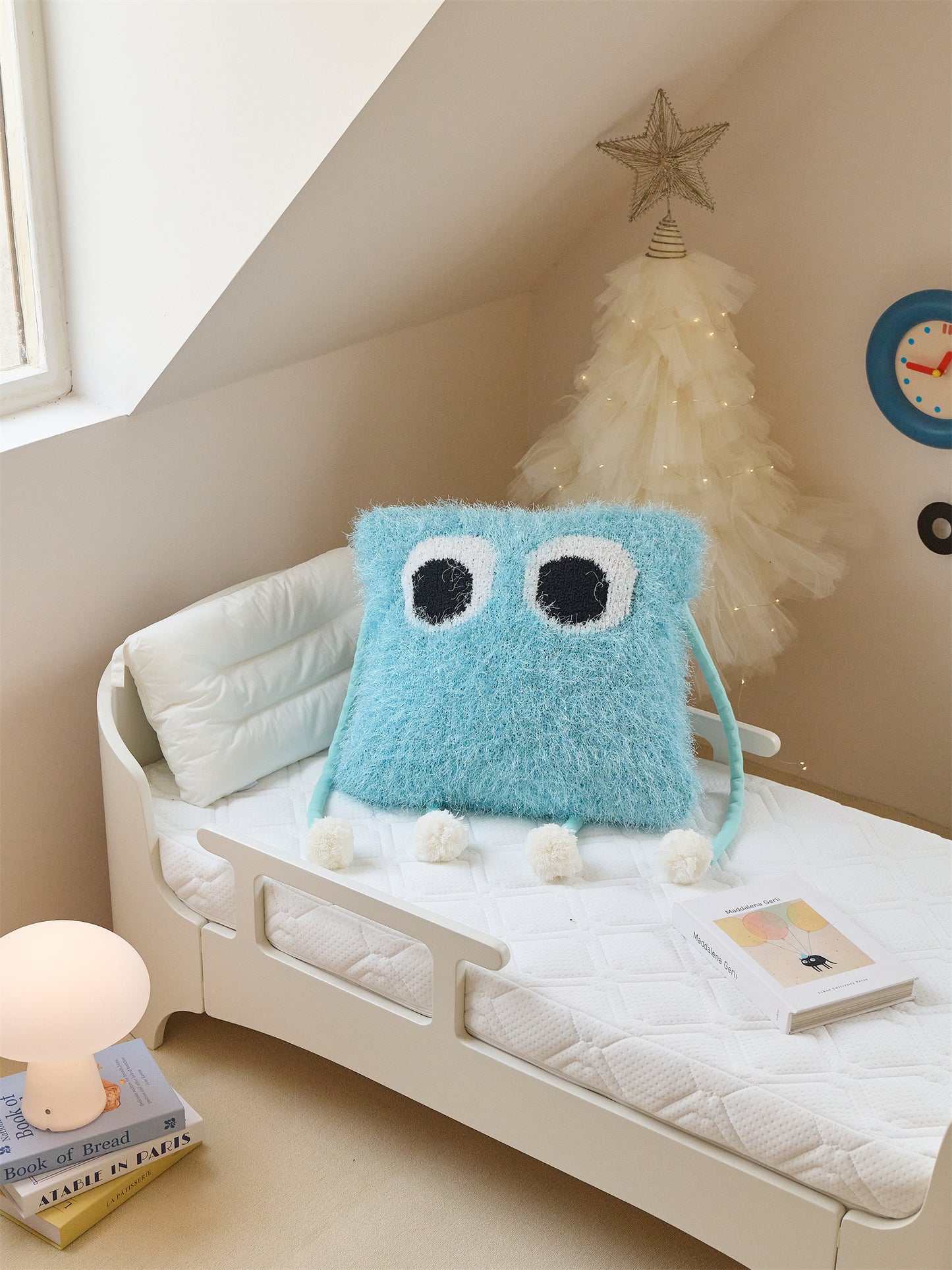 Fuzzy Square Pillow with Cute Big Eyes