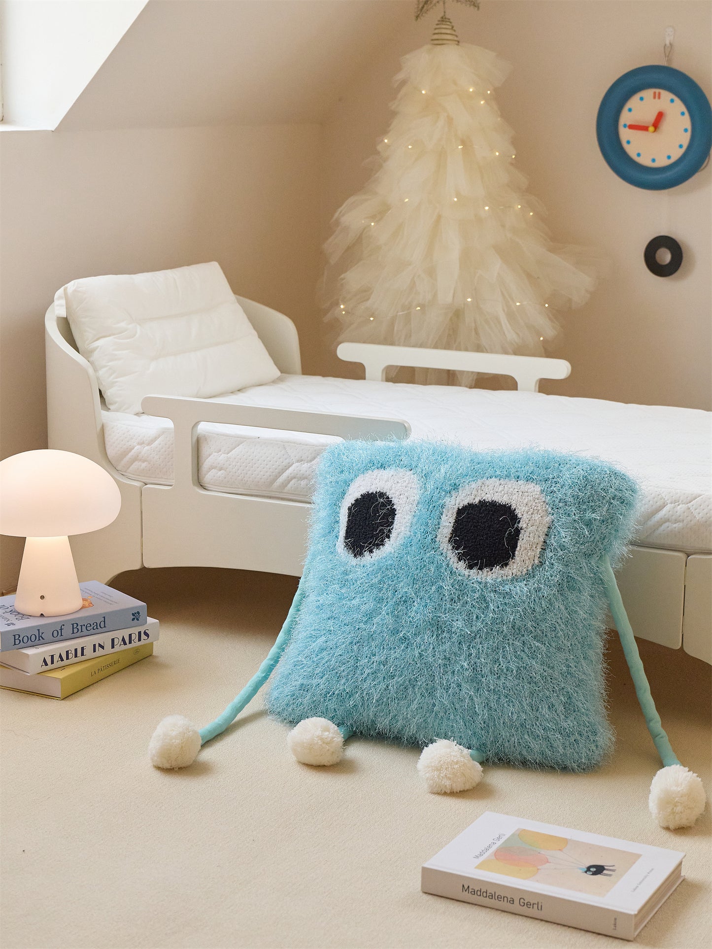 Fuzzy Square Pillow with Cute Big Eyes