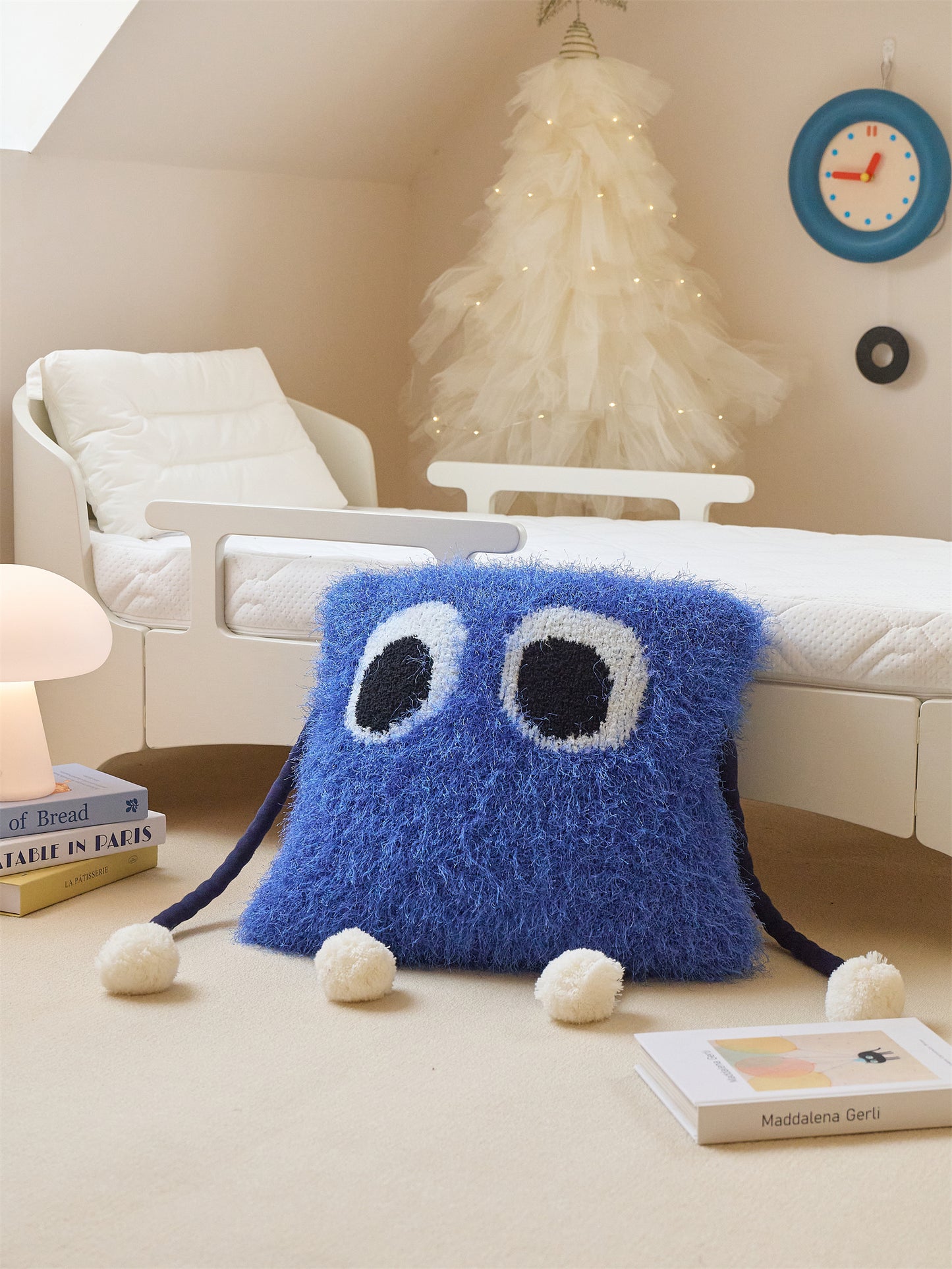 Fuzzy Square Pillow with Cute Big Eyes