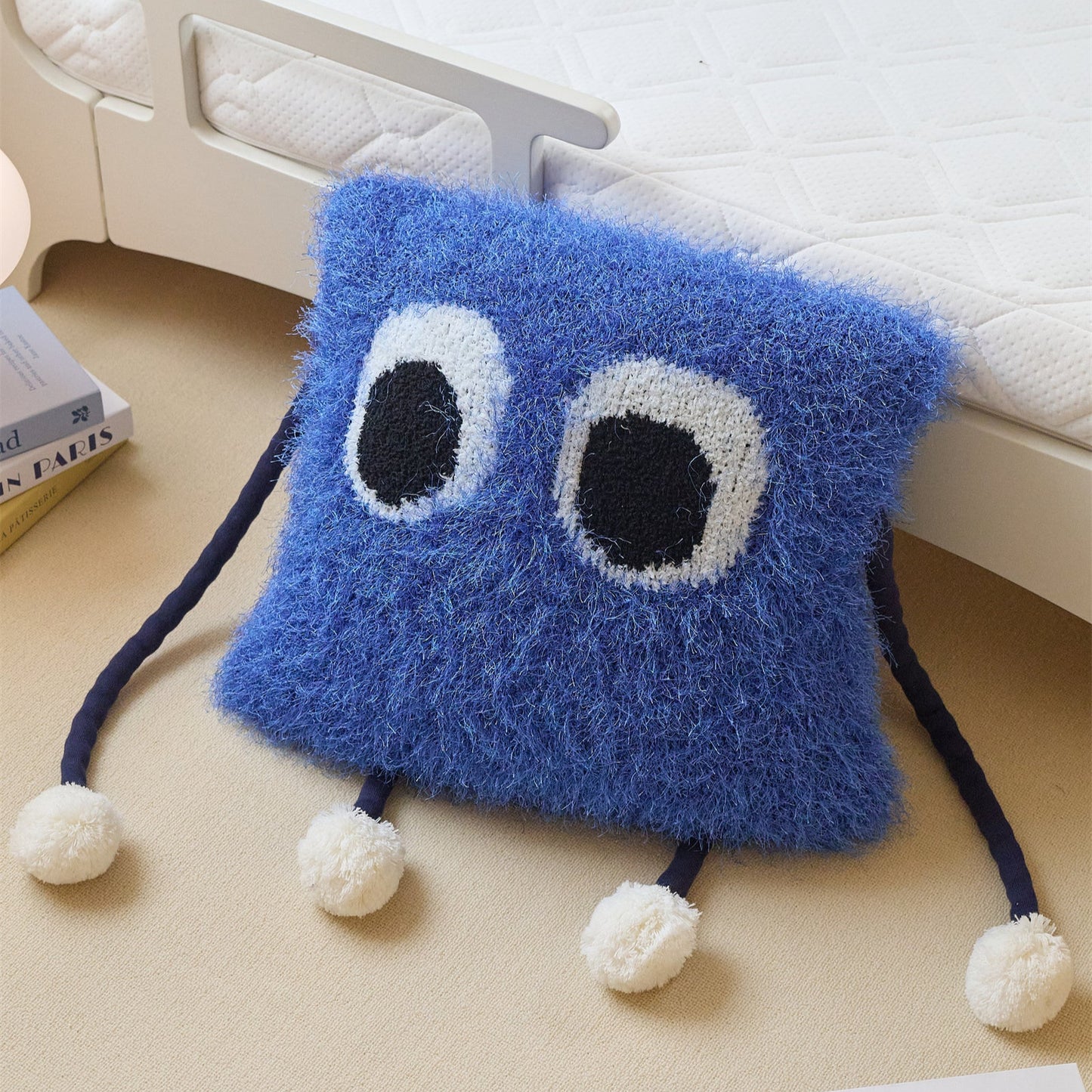 Fuzzy Square Pillow with Cute Big Eyes