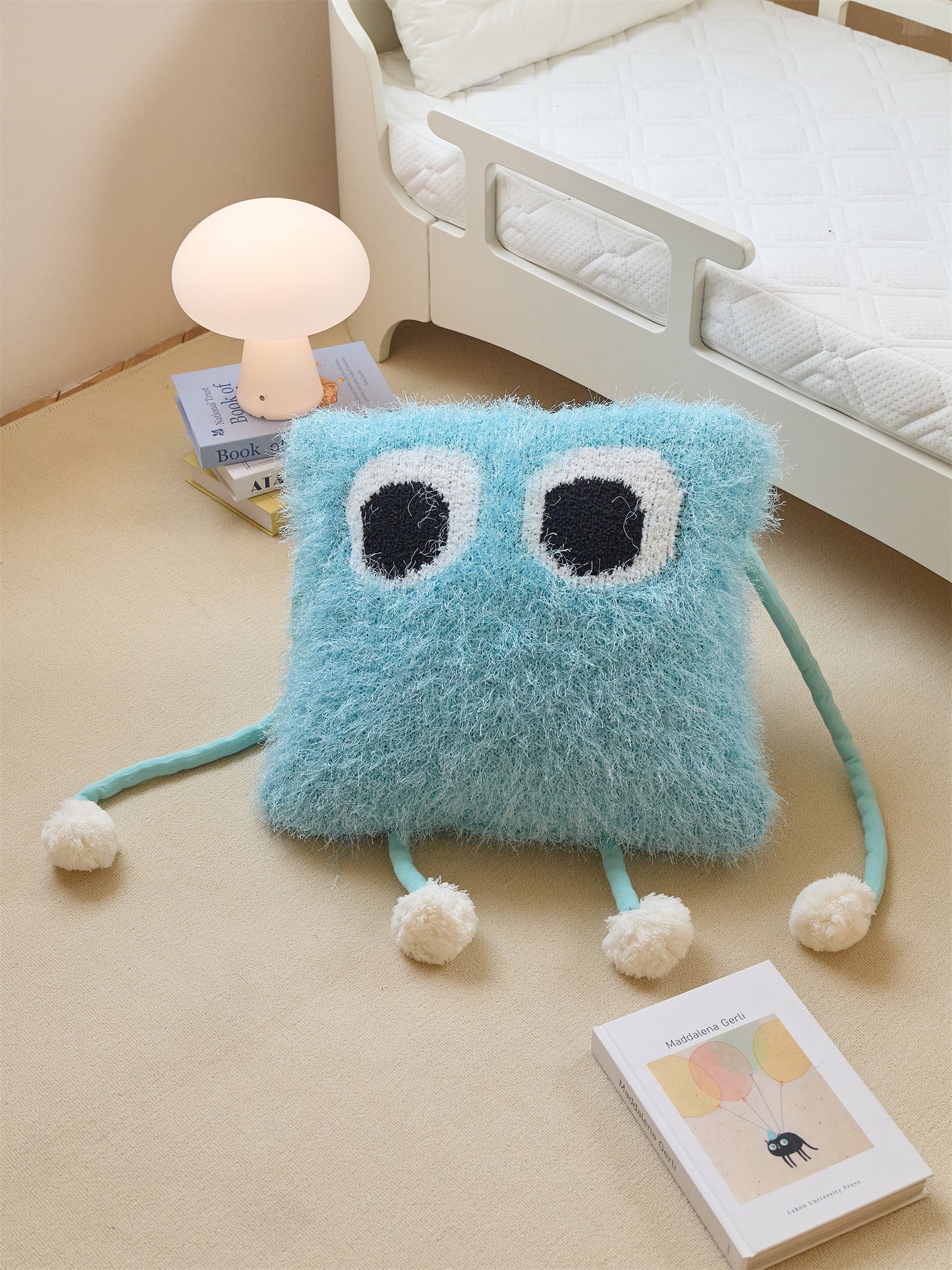 Fuzzy Square Pillow with Cute Big Eyes