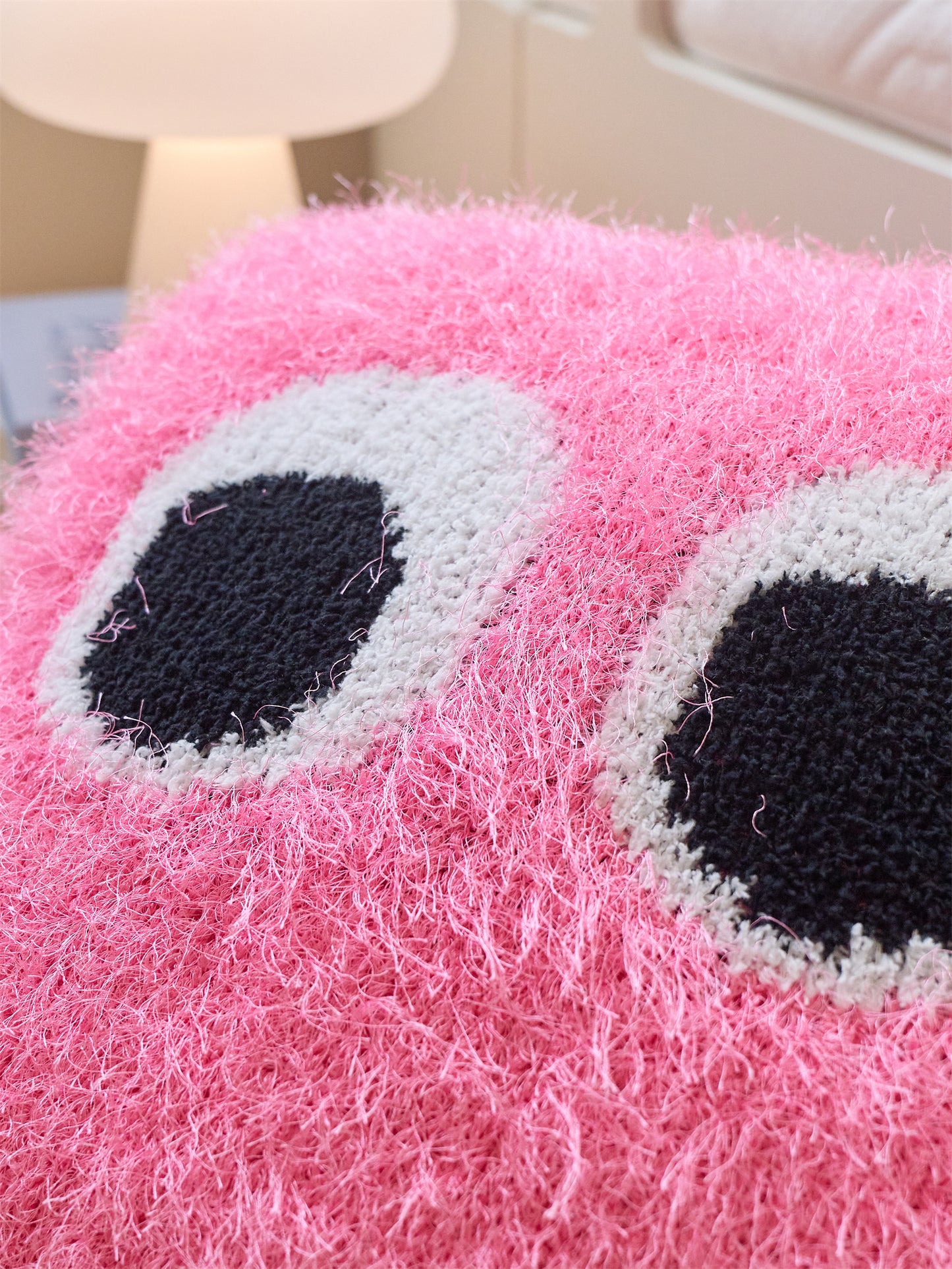 Fuzzy Square Pillow with Cute Big Eyes