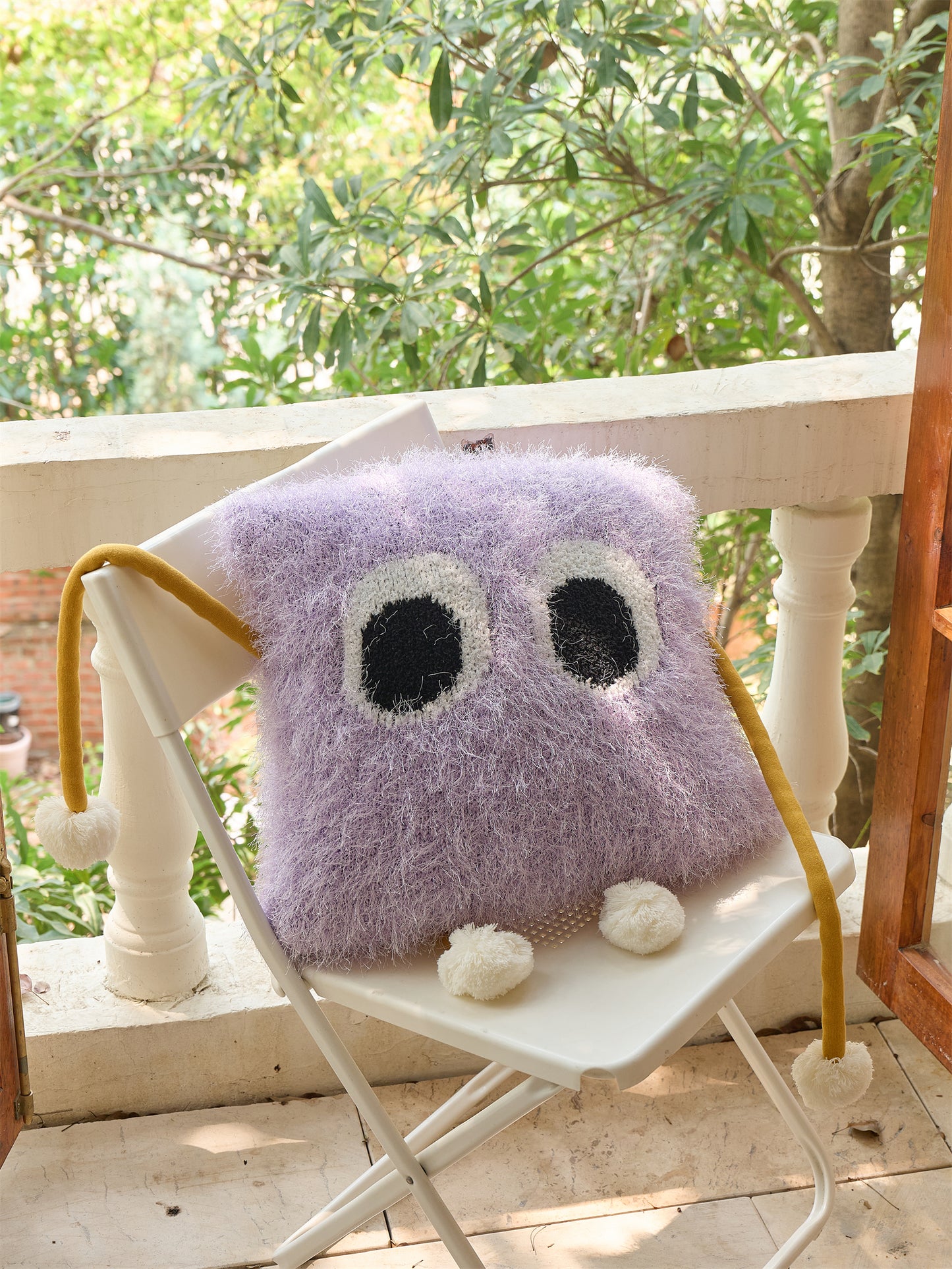 Fuzzy Square Pillow with Cute Big Eyes