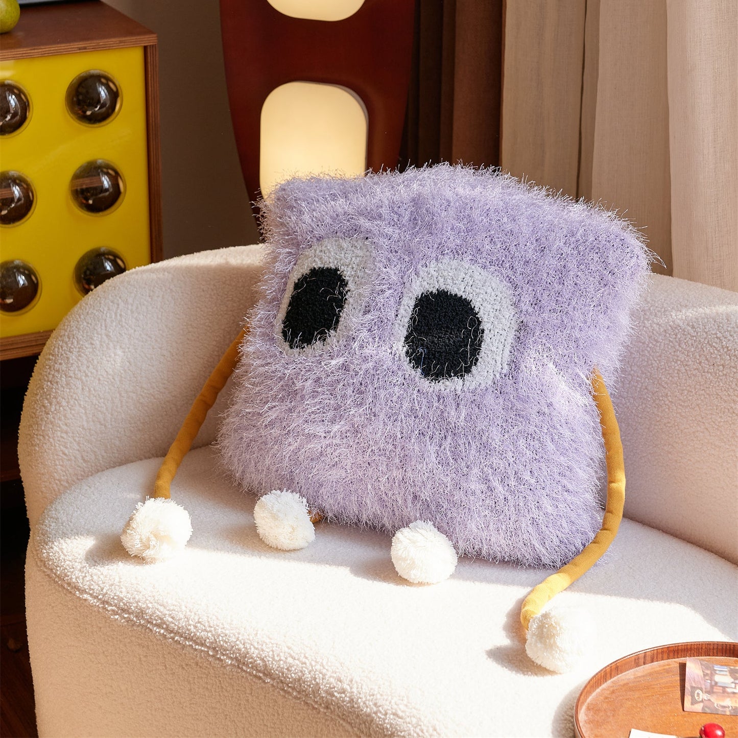 Fuzzy Square Pillow with Cute Big Eyes