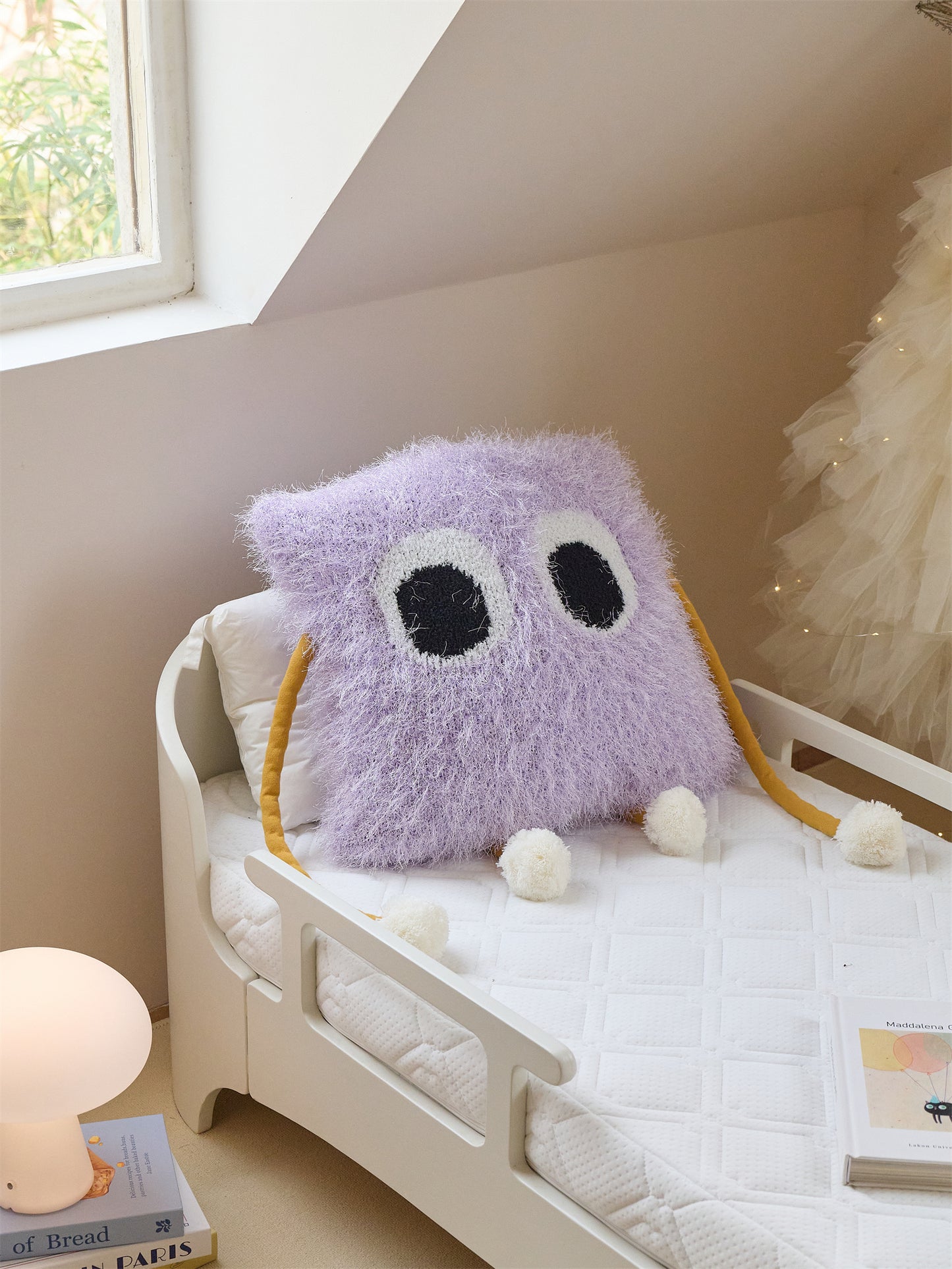 Fuzzy Square Pillow with Cute Big Eyes