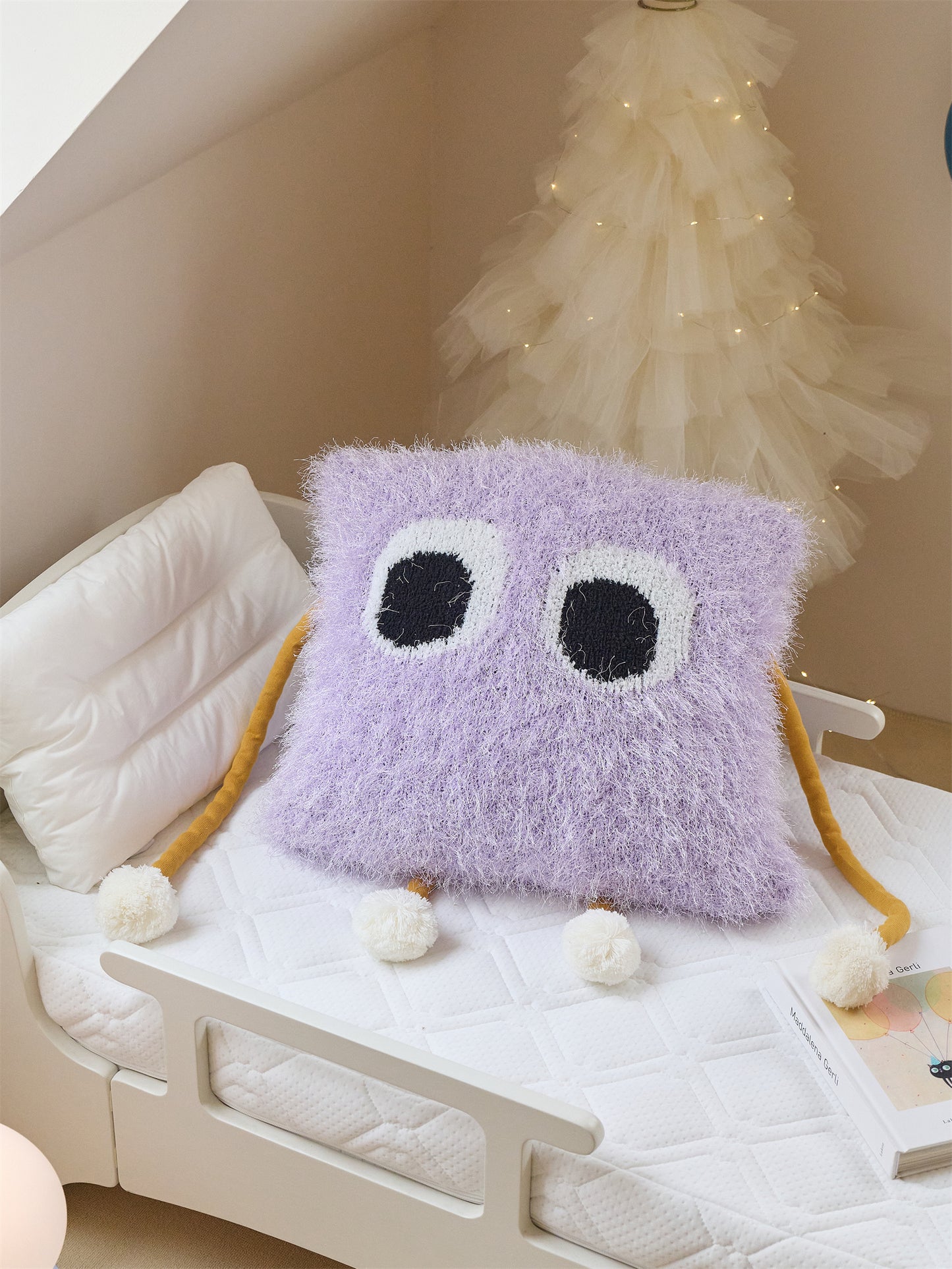 Fuzzy Square Pillow with Cute Big Eyes