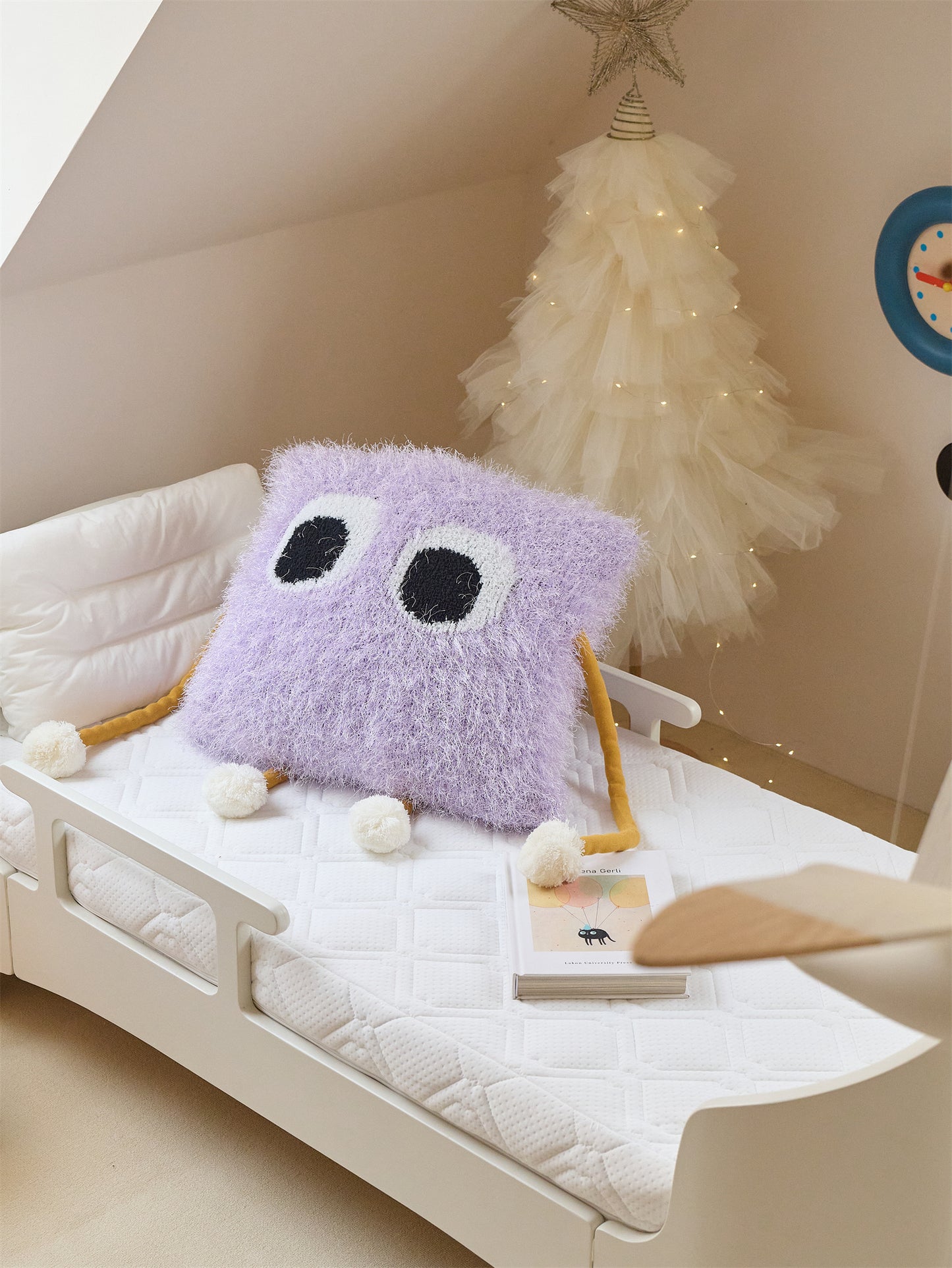 Fuzzy Square Pillow with Cute Big Eyes