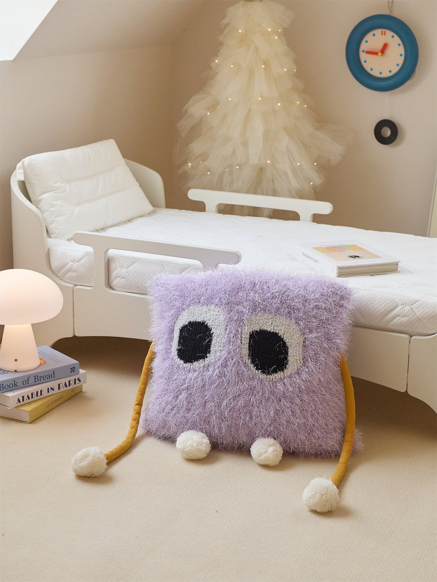 Fuzzy Square Pillow with Cute Big Eyes