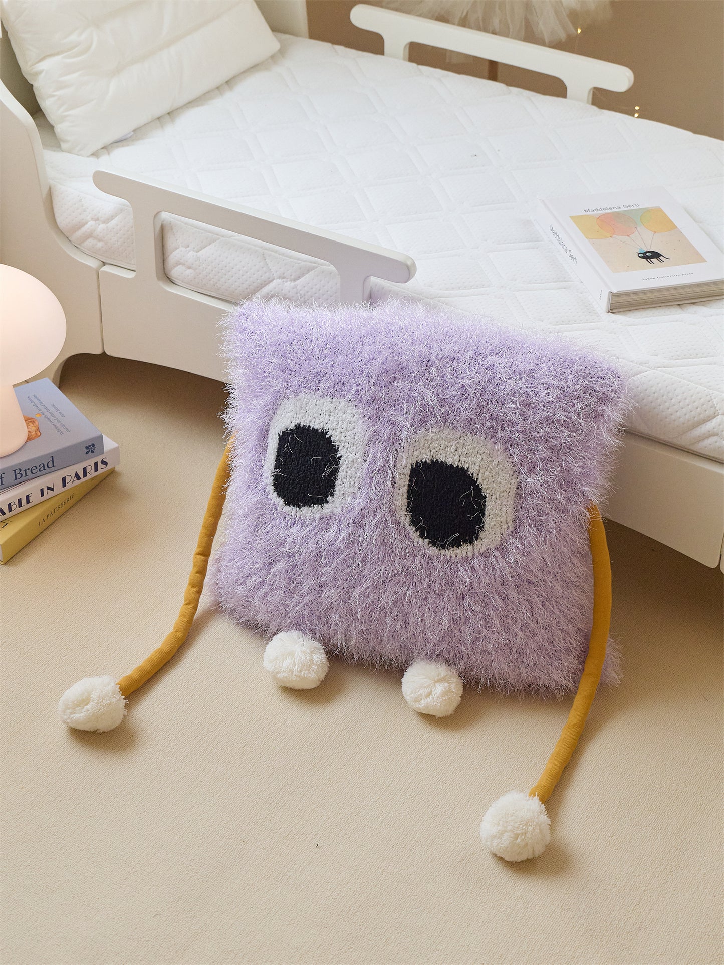 Fuzzy Square Pillow with Cute Big Eyes