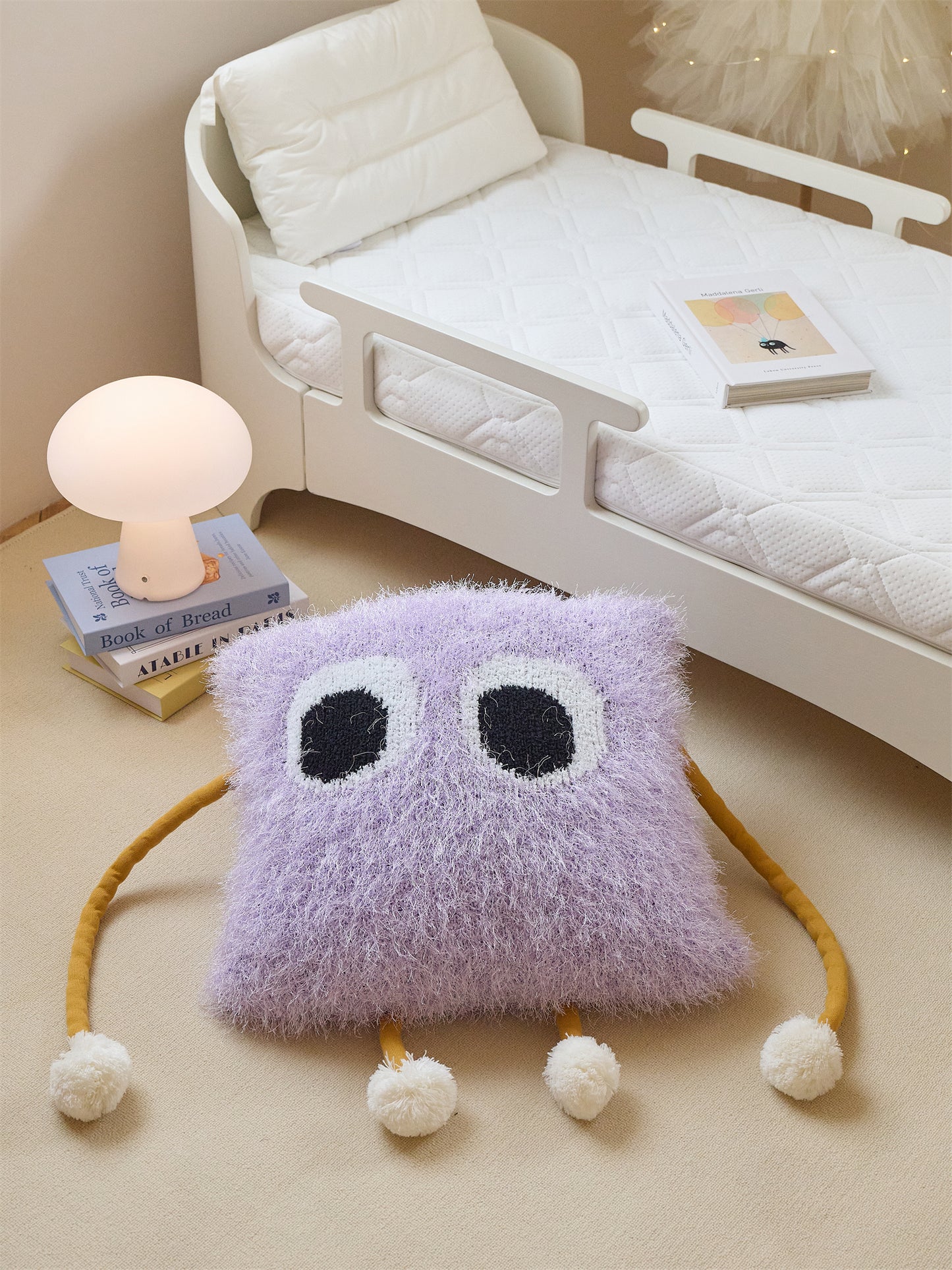 Fuzzy Square Pillow with Cute Big Eyes
